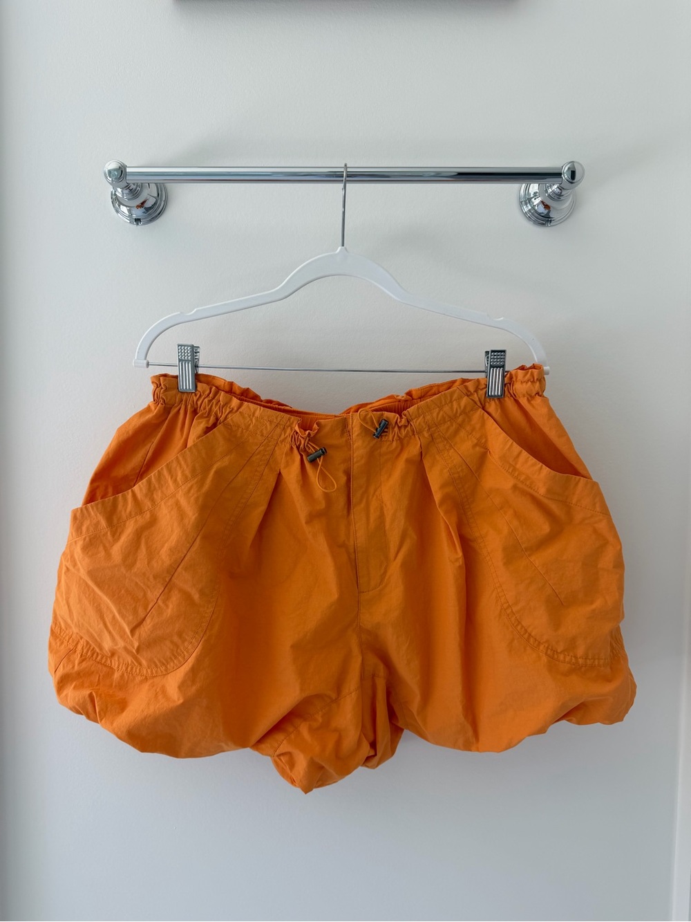 Free People Bright Orange Drawstring Bubble Shorts